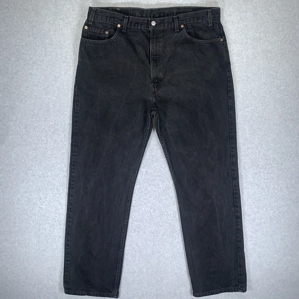 Vintage Levi's 505 Black Jeans 90's Made in USA Regular Fit Straight Leg 42x32